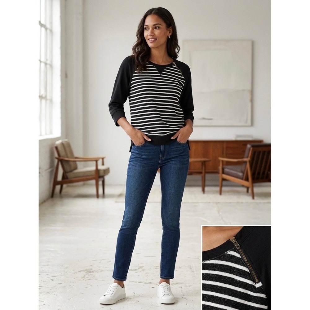 Lauren Ralph Lauren Striped Raglan Sweatshirt Black White Zip Neck 3X Plus Size